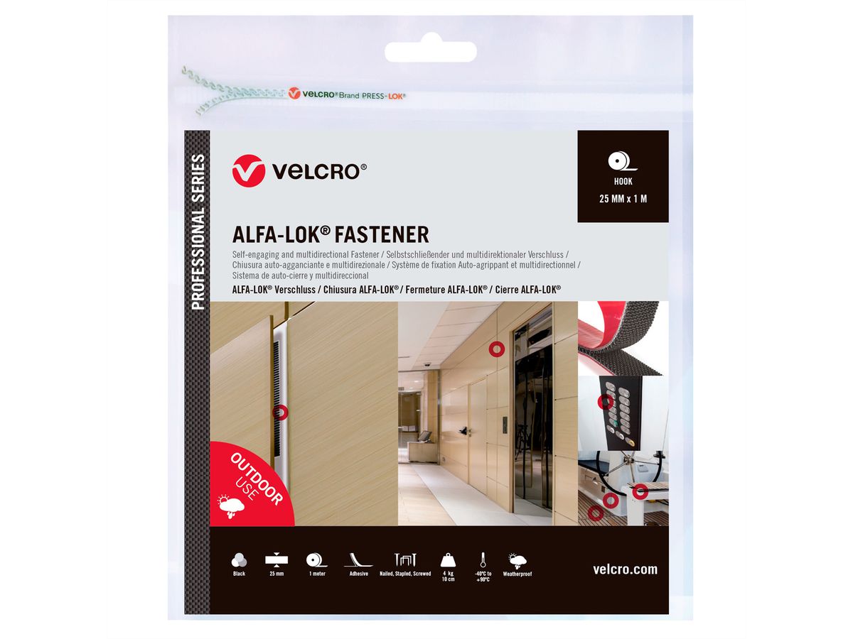 VELCRO® Alfa-Lok® Fastener 1m Hakenband 25mm schwarz