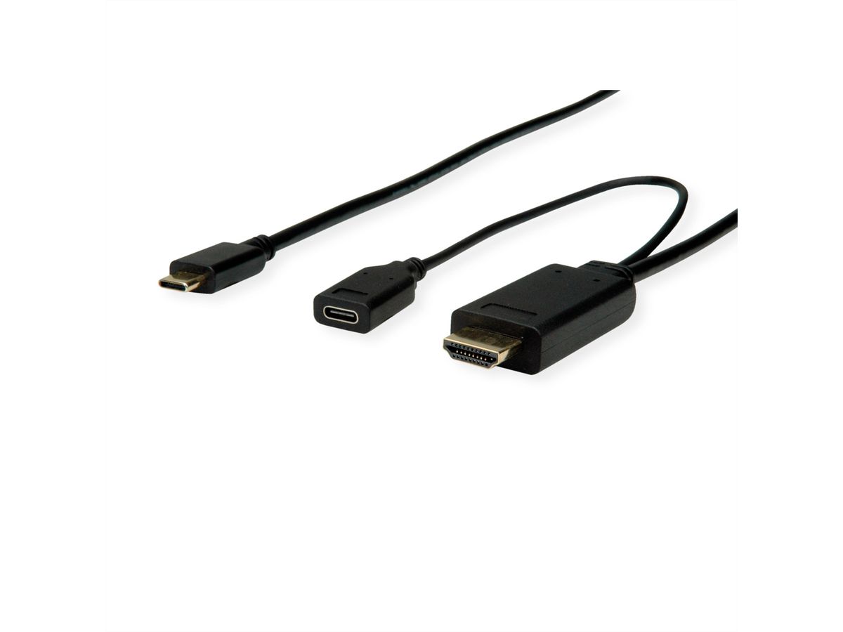 ROLINE USB Typ C - HDMI + USB C (PD) Adapterkabel, ST/ST+BU, 2 m