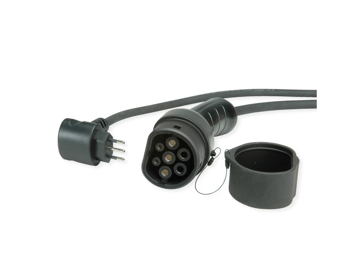 ROLINE Tragbares E-Auto Ladegerät, CEI23-50 (IT, Typ-L) & Typ2 Stecker, 1-phasig, Mode 2, 16 A, 3,6 kW, 7,5 m