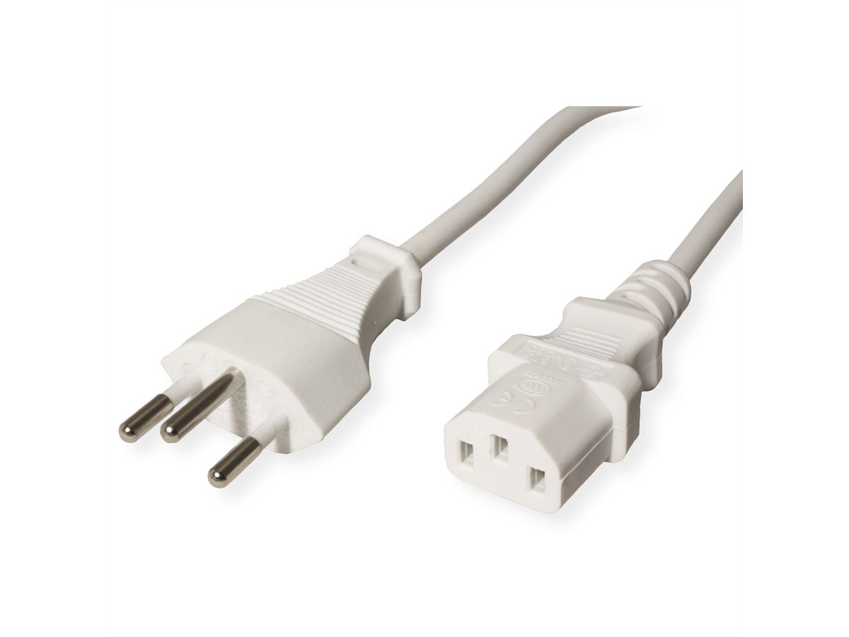 VALUE Netzkabel T12 auf C13, weiß, 1,8 m
