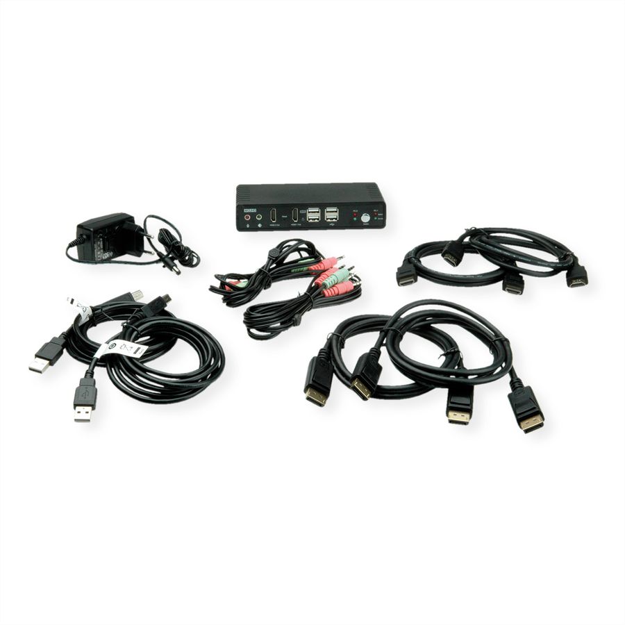 ROLINE KVM-Audio-Switch Dual Head HDMI 4K60, 1 User - 2 PC