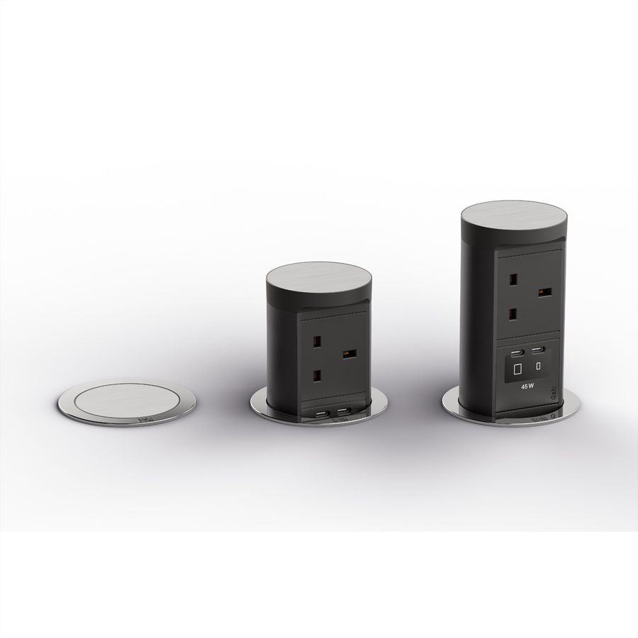 BACHMANN ELEVATOR2 1xUK 1xUSB, 1xUSB C/C 45W Edelstahl-Optik L=2m UK13A