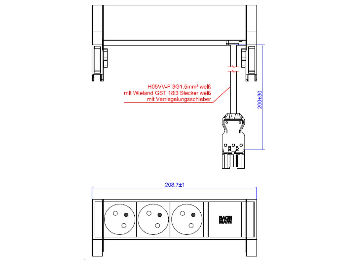 BACHMANN DESK2 white 3xUTE 0,2m GST18 RAL9010