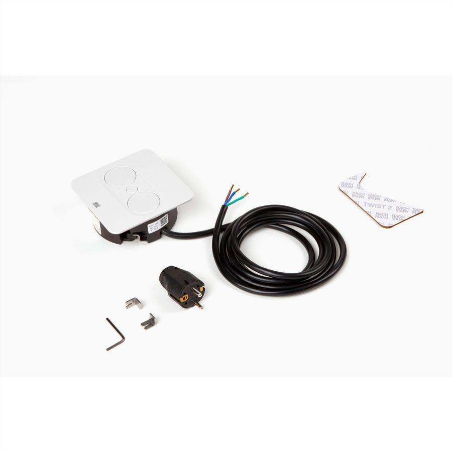 BACHMANN TWIST 2 1xCEE7/3 1xUSB A/C 22W 2,0m AEH RAL9010 30GE eckig