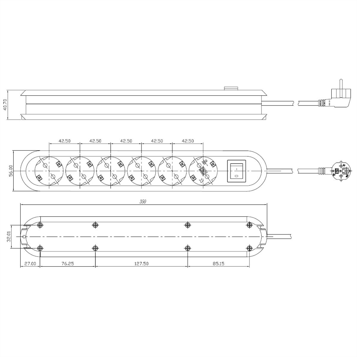 BACHMANN SMART Steckdosenleiste 6x Schutzkontakt, Schalter, weiß, 3 m