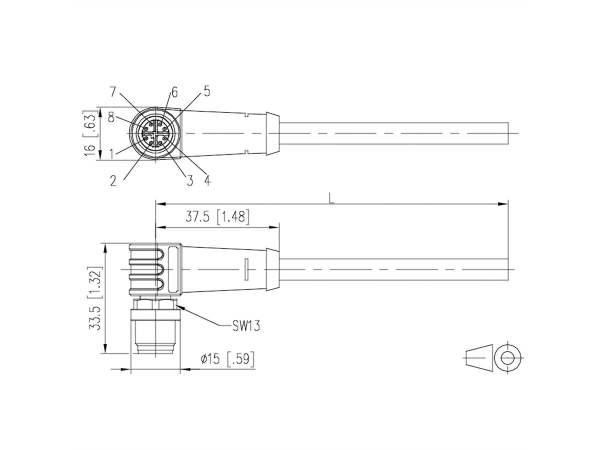 METZ CONNECT Anschlussleitung M12 Stecker 8-polig X-kodiert, gewinkelt, 5 m