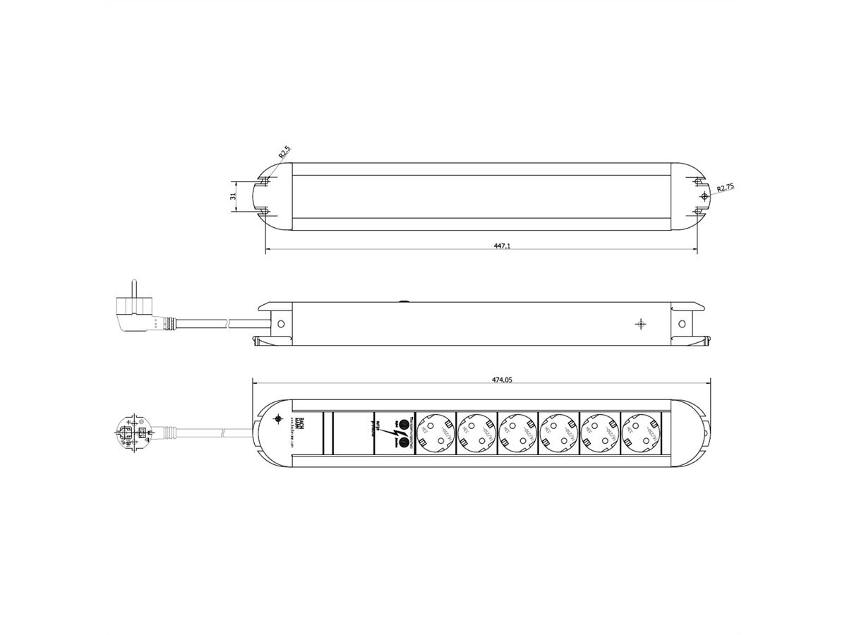 BACHMANN PRIMO 6xCEE7/3 1xSPD Strom 2,0m CEE7/7