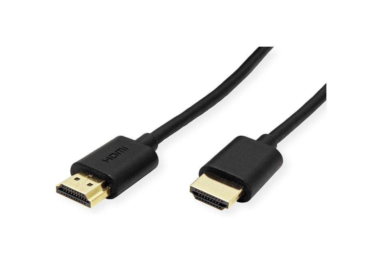 ROLINE HDMI High Speed Kabel mit Ethernet, Slim, ST-ST, schwarz, 1 m