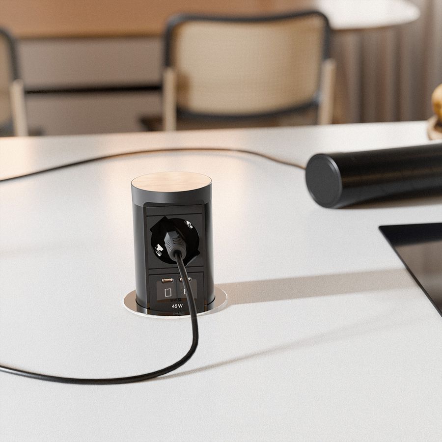 BACHMANN ELEVATOR2 1xP40, 1xUSB C/C 45W Edelstahl-Optik 2,0 m AEH