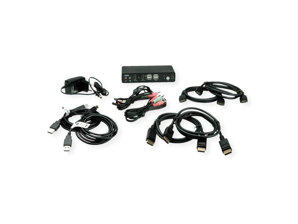 ROLINE KVM-Audio-Switch Dual Head HDMI 4K60, 1 User - 2 PC