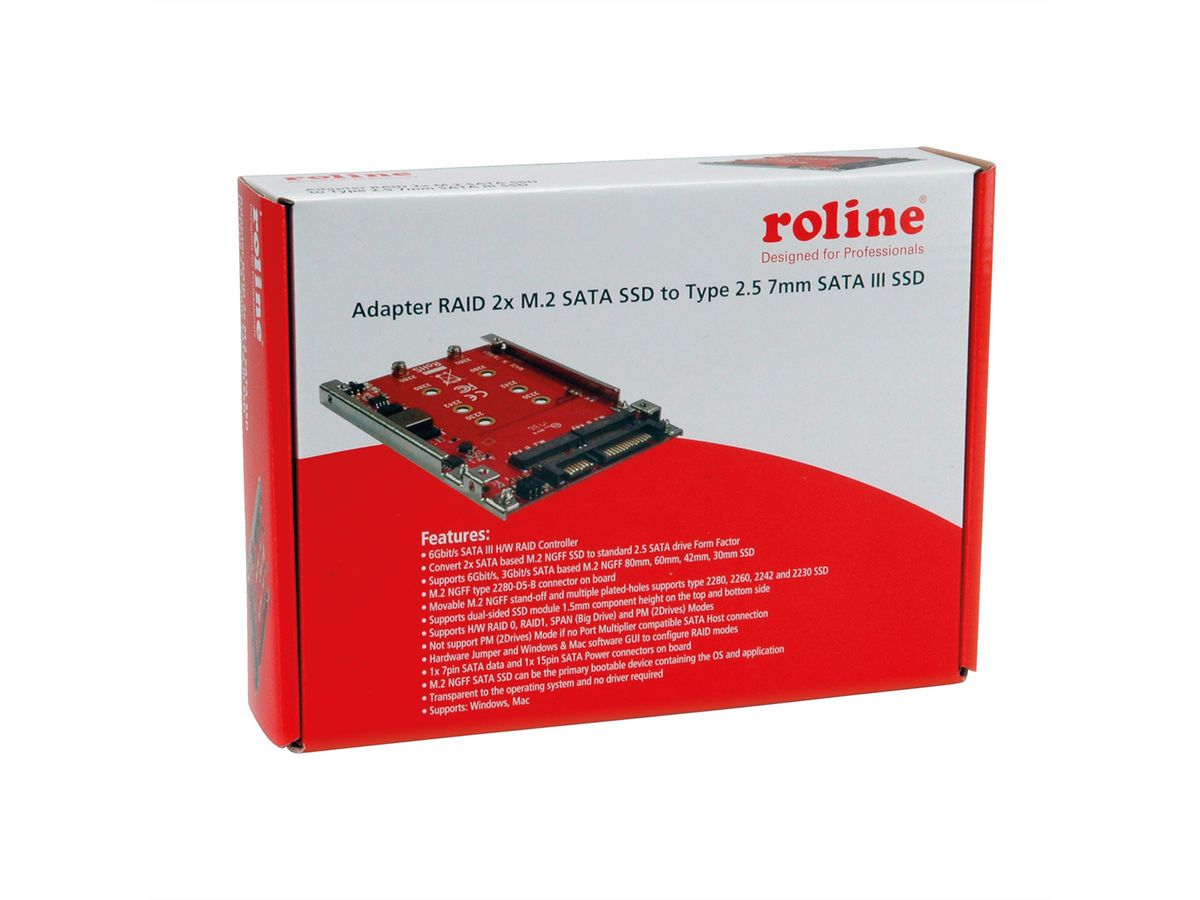 ROLINE M.2 zu SATA III SSD H/W Adapter, 2x M.2 NGFF SSD, Boot- und RAID-fähig