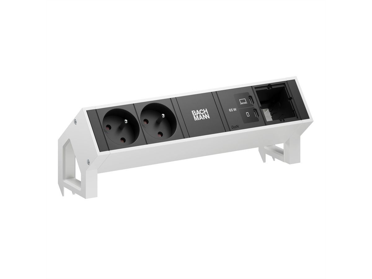 BACHMANN DESK2 2xUTE 1xUSB C/C 65W, 1xCM L=0,2m RAL9010