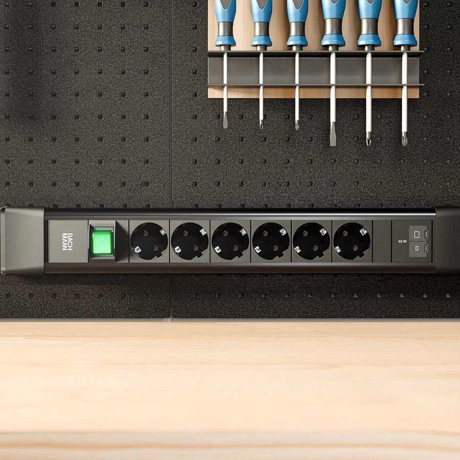 BACHMANN CONNECTUS 6xCEE7/3 1xSchalter, 1xUSB C/C 45W L=2,0m CEE7/7 schwarz