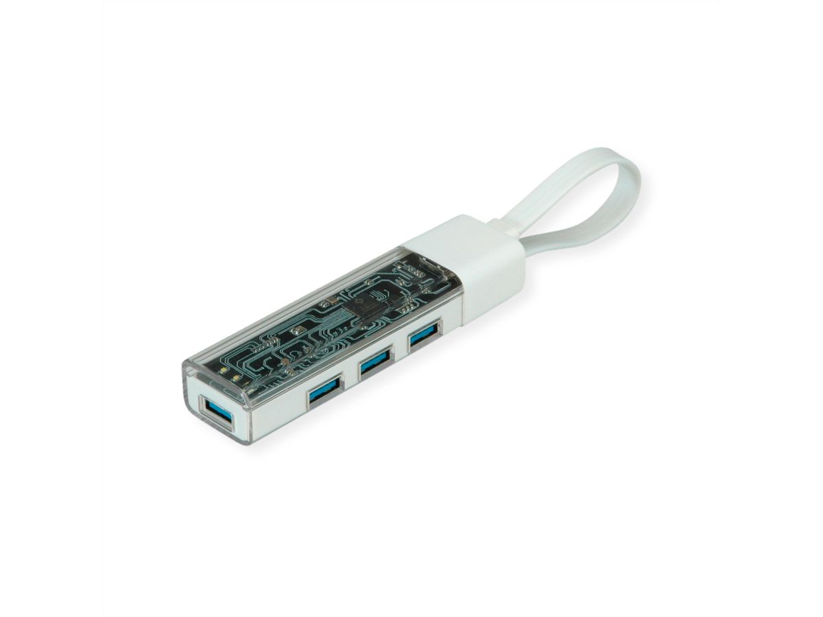 ROLINE Mobiler USB 3.2 Gen 1 Hub, 4fach, Typ A+C Anschlusskabel