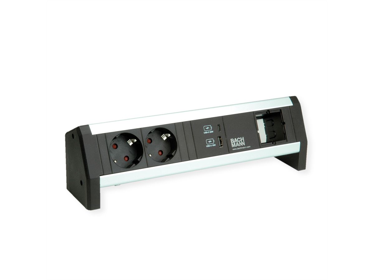 BACHMANN DESK 2xSchutzkontakt USB A&C, USB Charger 22W 1xABD GST18