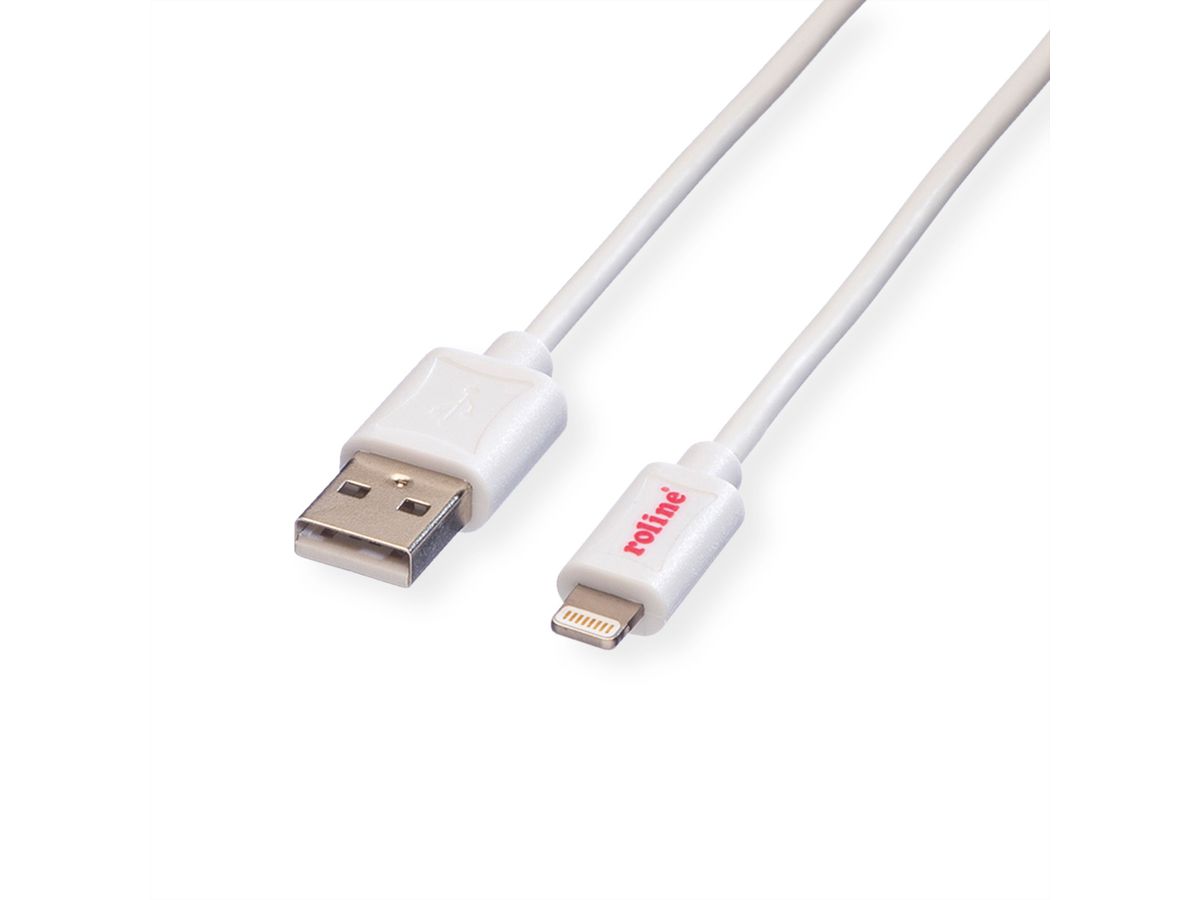 ROLINE USB 2.0 Sync- & Ladekabel mit Lightning Connector, weiß, 1 m
