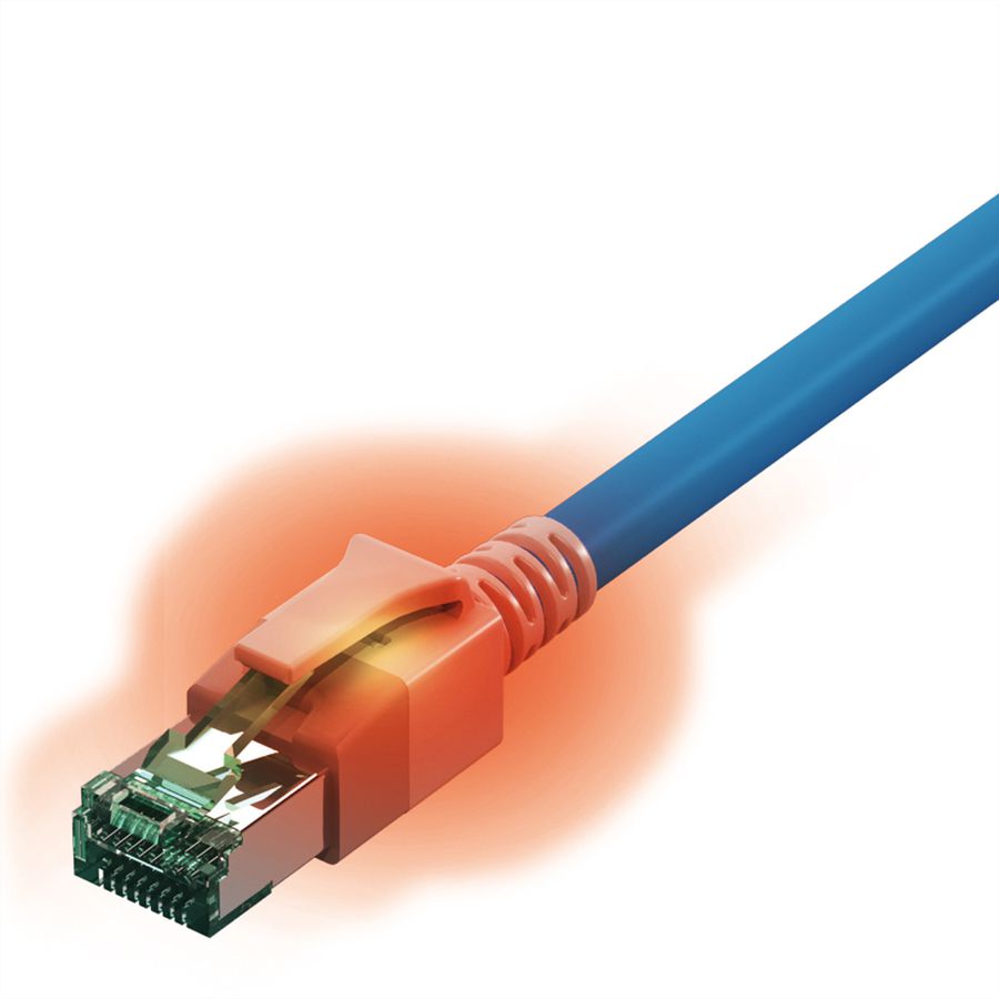 EasyLan DualBoot LED Patchkabel RJ45 S/FTP Cat.6A (Class EA), mit saCon Stecker, LSOH, blau, 1,5 m