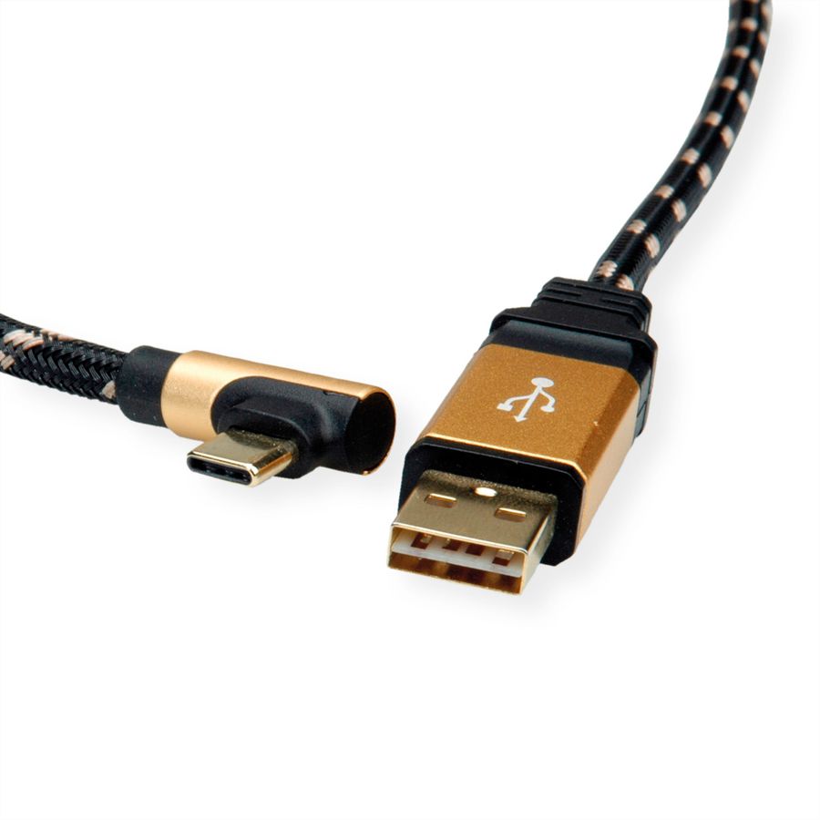 ROLINE GOLD USB 2.0 Kabel, USB-A ST reversibel - USB-C ST gewinkelt, 0,8 m