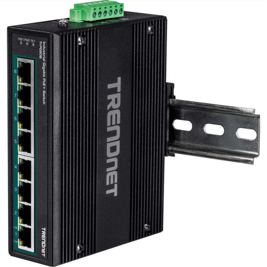 TRENDnet TI-PG80B 8-Port PoE+ Switch Industrial Gigabit DIN-Rail (24-56V)