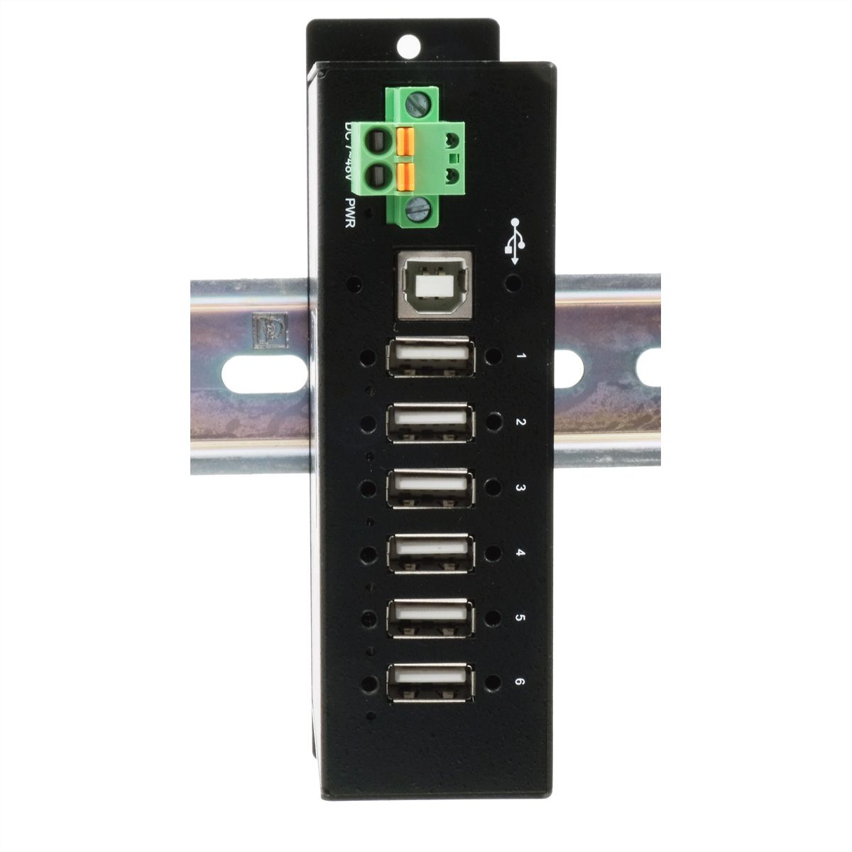EXSYS EX-1596HMVS 6 Port USB 2.0 Metall HUB mit 15KV ESD Überspannungs-Schutz (Din-Rail)