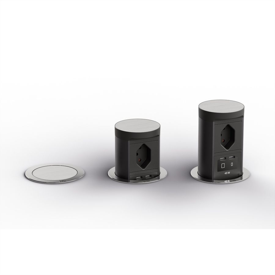 BACHMANN ELEVATOR2 1xCH T13, 1xUSB C/C 45W Edelstahl-Optik L=2,0m AEH