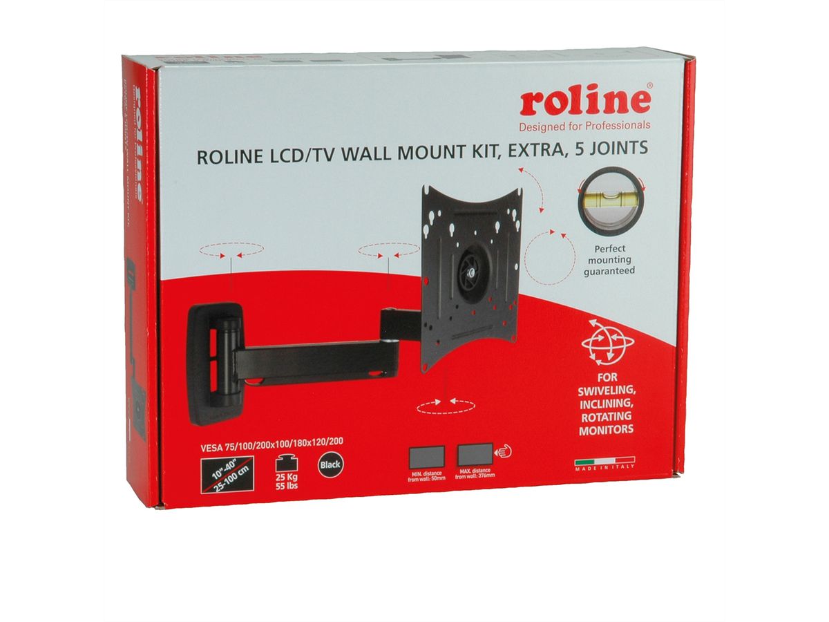 ROLINE LCD/TV-Wandhalterung, Extralang, 5 Drehpunkte, 10-40 Zoll, bis 25 kg