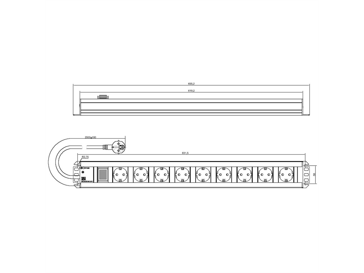 BACHMANN Handwerkerleiste 9x Schutzkontakt, Schalter, 2 m