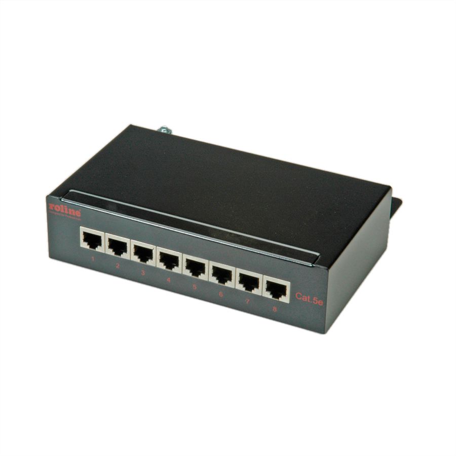 ROLINE Patchpanel, 8 Ports, Cat.5e (Class D), geschirmt, schwarz