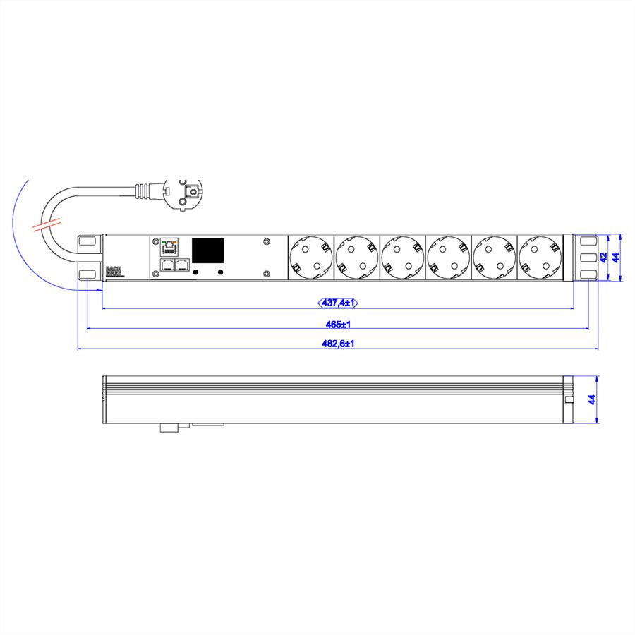 BACHMANN 19 Zoll 1HE BN2000 6xCEE7/3, TCP/IP Strom 2,0m CEE7/7