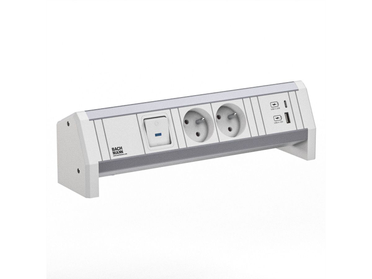 BACHMANN DESK 2xUTE 1xUSB A/C 22W 1xSchalter GST18 RAL9010