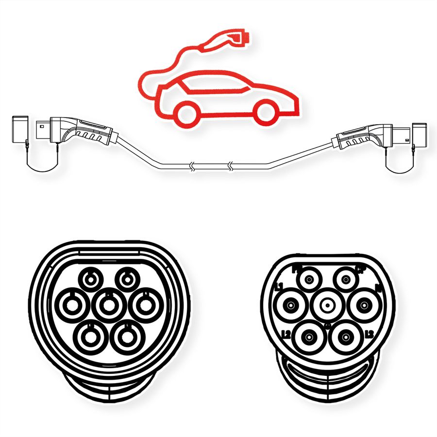 ROLINE E-Auto Ladekabel Typ2, 3-phasig, 480VAC (3P+N+E), 16 A, 11 kW, 5 m