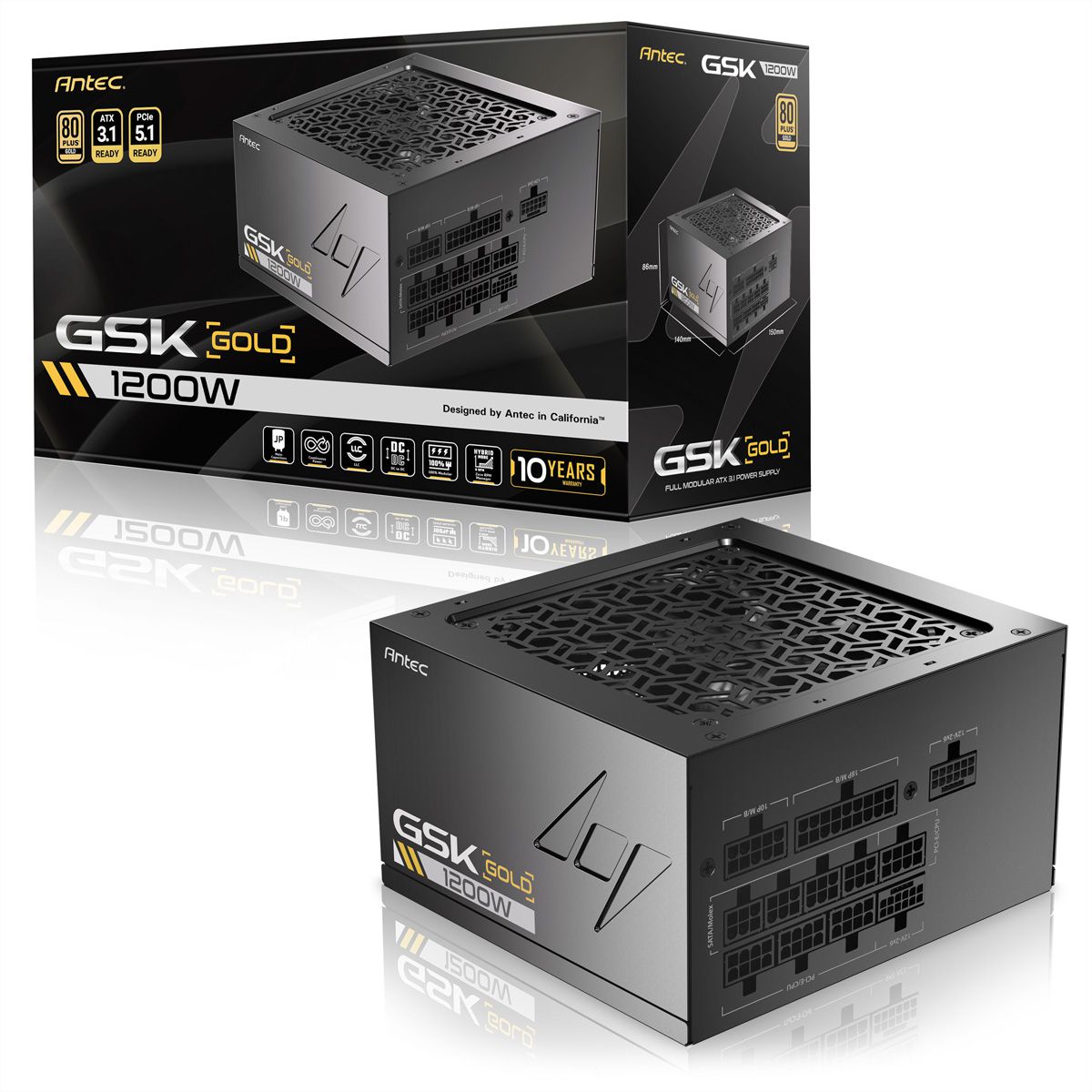 ANTEC GSK 1200 ATX3.1 1200 W Vollmodulares 80 PLUS Gold-Netzteil, schwarz