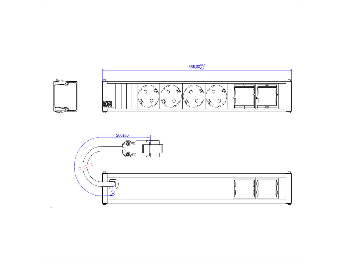 BACHMANN CONI 4xCEE7/3 2xCM 0,2m GST18 RAL9010