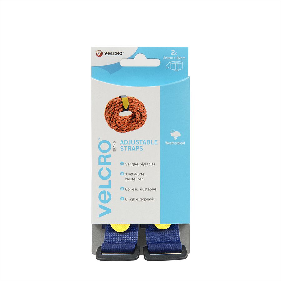 VELCRO® Verstellbarer Tragegurt mit Klettverschluss Everyday, Haken & Flausch Gurt 25mm x 92cm x 2 Blau