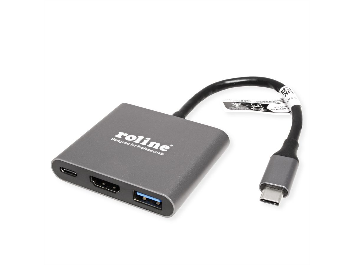 ROLINE Display Adapter USB Typ C - HDMI, USB 3.2 Gen 1 Typ A, Typ C PD