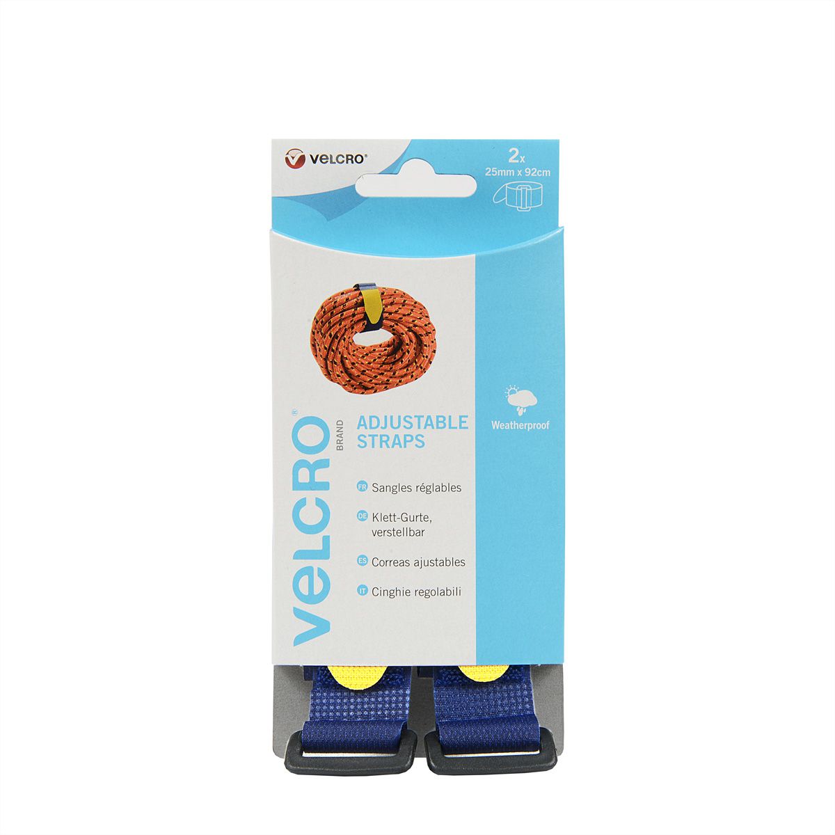 VELCRO® Verstellbarer Tragegurt mit Klettverschluss Everyday, Haken & Flausch Gurt 25mm x 92cm x 2 Blau