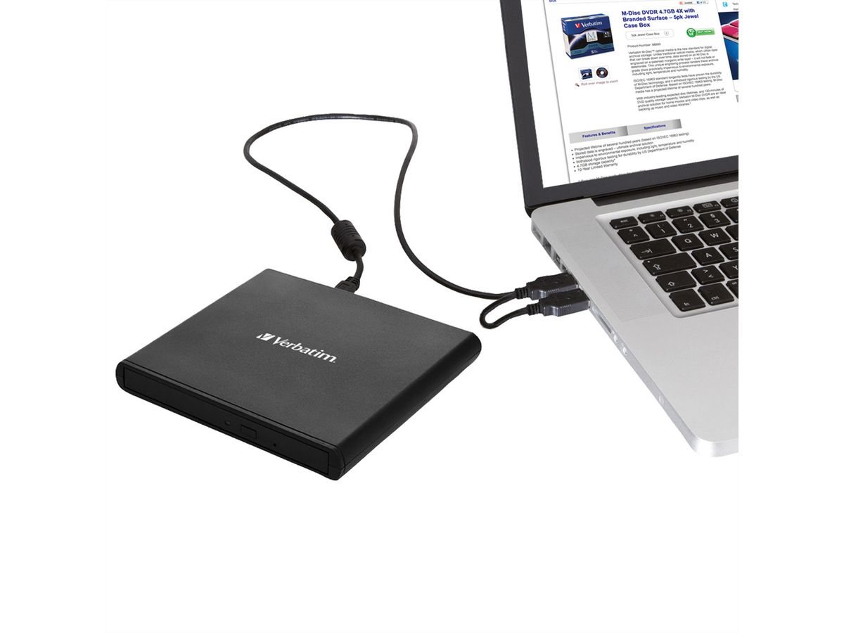 VERBATIM DVD Recorder, DVD+/-RW (+/-DL) USB 2.0, 6x/8x/24x, Slimline portable