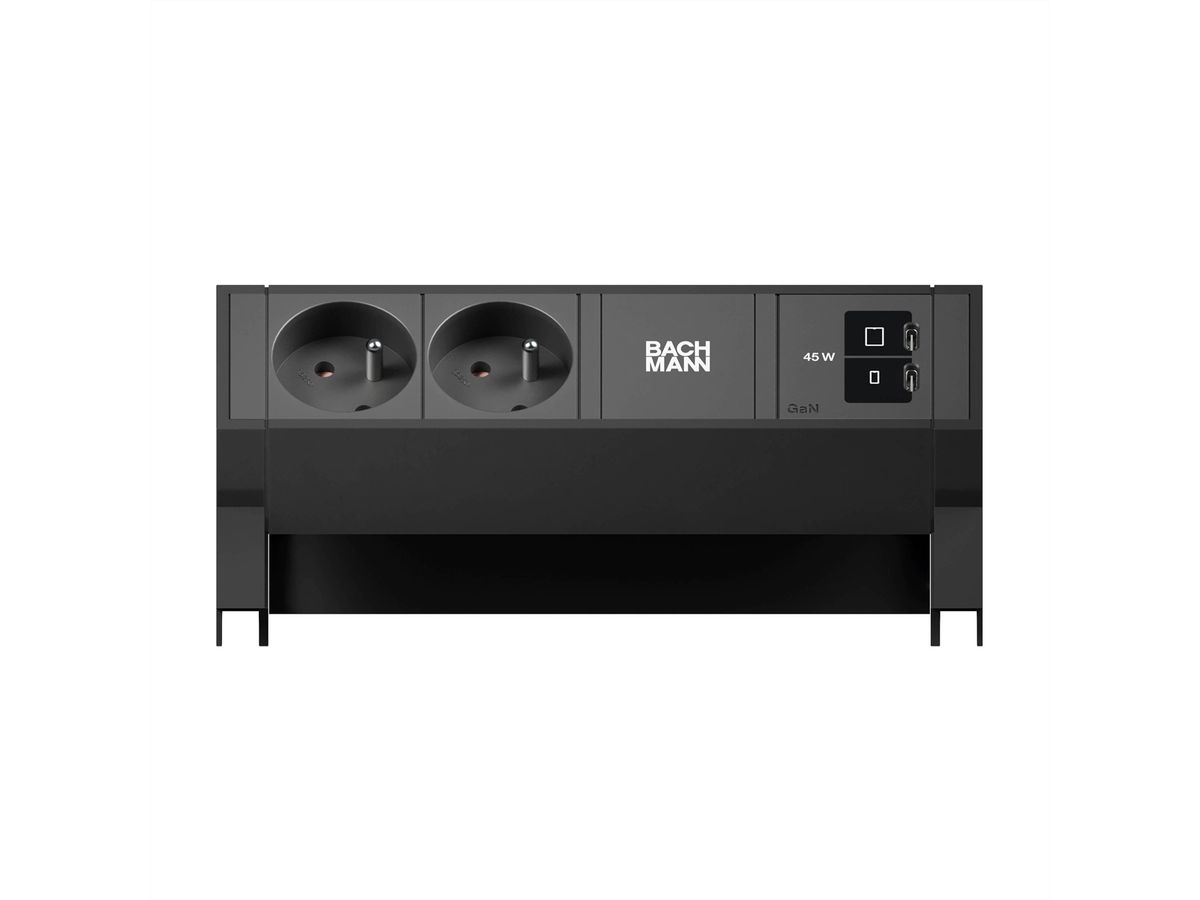 BACHMANN DESK2 2xUTE 1xUSB C/C 45W, L=0,2m RAL9005