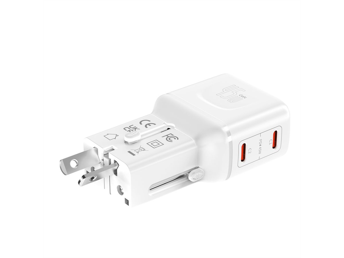VALUE USB Reise-Charger mit Euro-Flach-/UK-/US-Stecker , 2x USB-C-Anschlüsse, 45 W