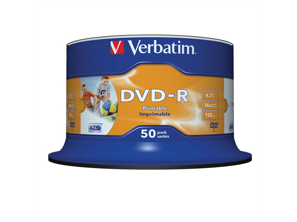 VERBATIM DVD-R, 4,7GB, 50er Pack, printable, Spindel, 16fach