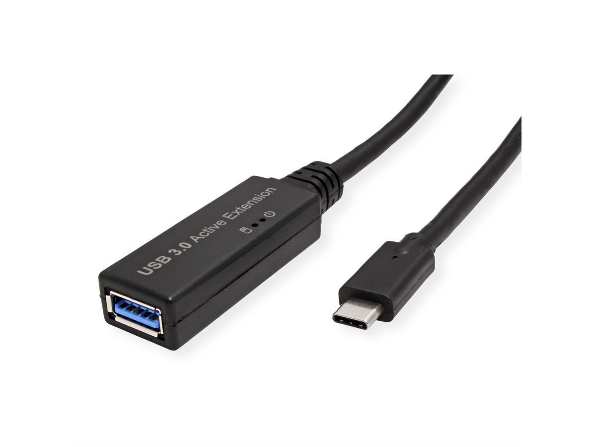 ROLINE USB 3.2 Gen 1 Aktives Repeater Kabel, Typ A - C, schwarz, 5 m