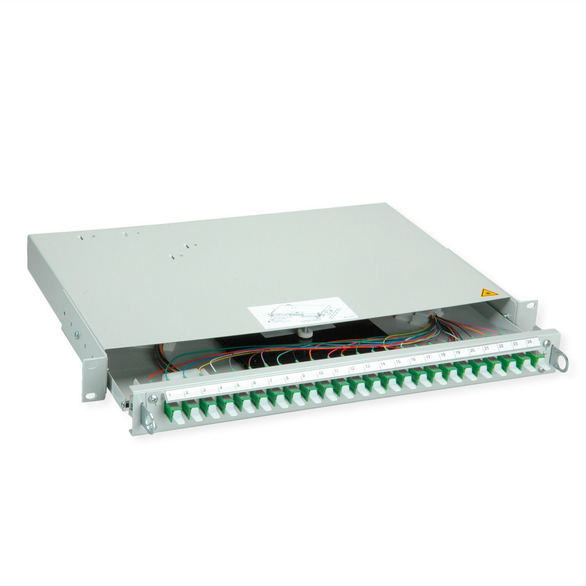 TELEGÄRTNER PROFI V LWL-Panel mit Kupplungen & Pigtails, 24x E2000, grün, OS2 APC, Grade B