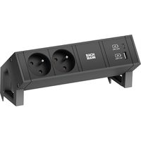 BACHMANN DESK2 2xUTE 1xUSB A/C 22W, GST18 RAL9005, schwarz, 0,2 m