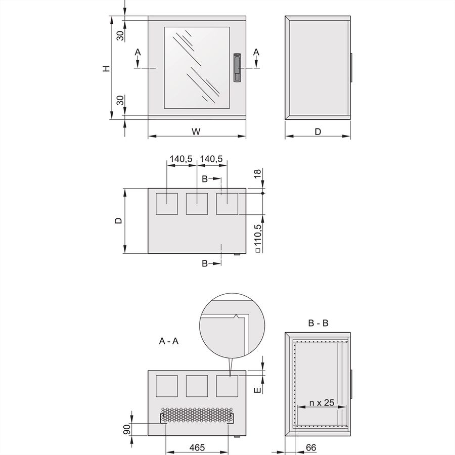 SCHROFF EPCASE 20 HE, (H x B x T) 962 x 600 x 600 mm