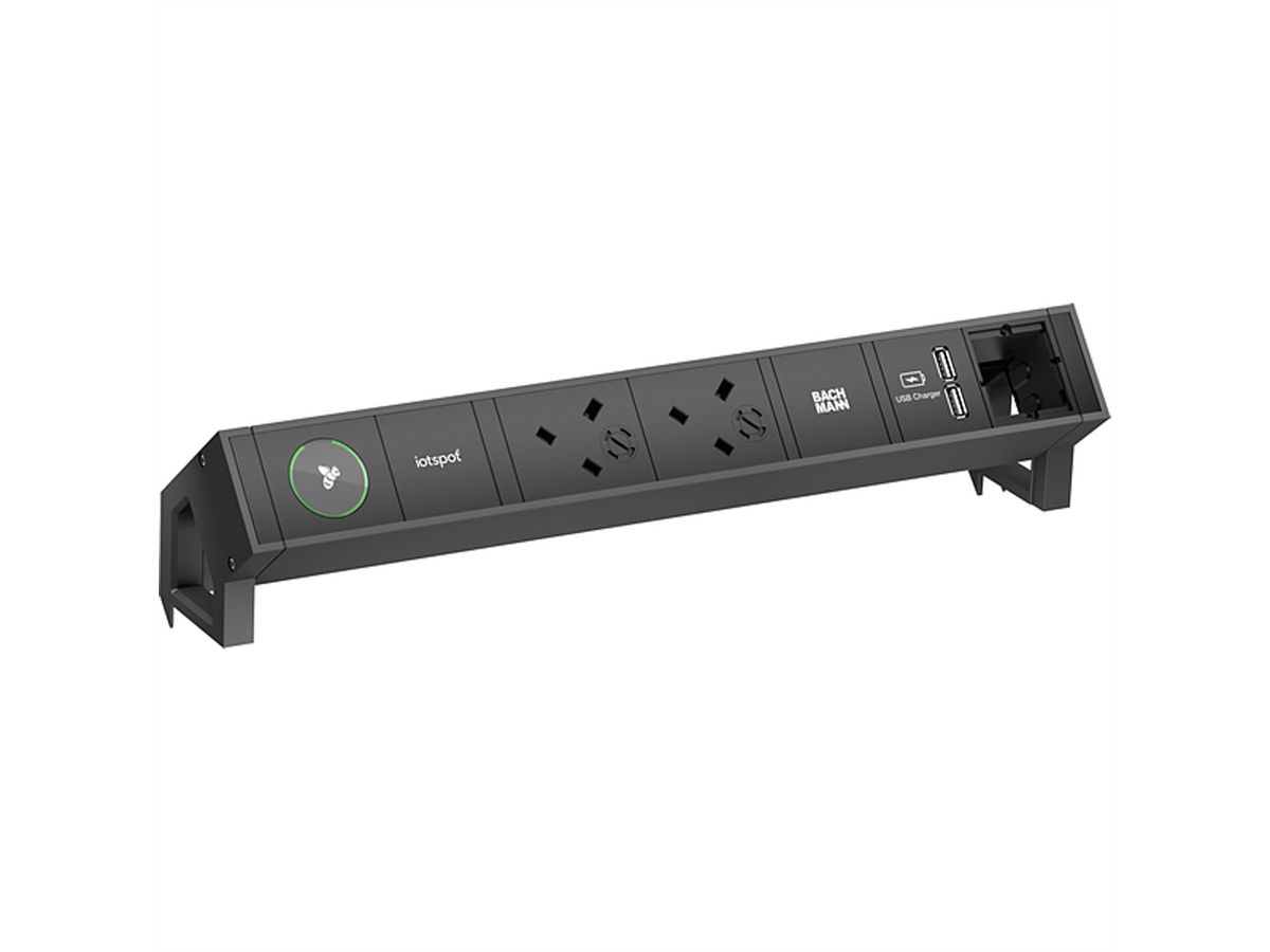 BACHMANN DESK2 iotspot 2xUK USB Charger, 1xCM 0,2m GST18,schwarz, United Kingdom