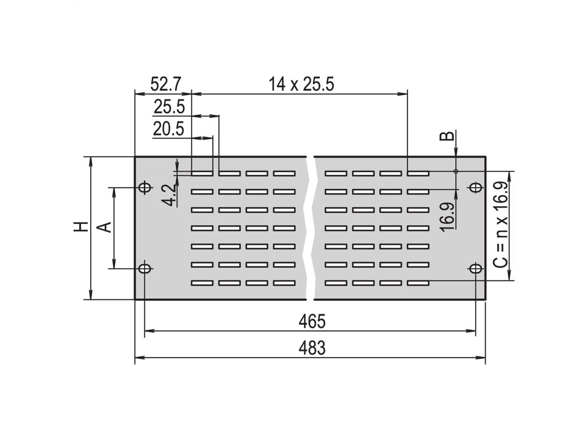 SCHROFF 19"-Belüftungsfrontplatten - BELUEFT.FRONTPL.1HE RAL7035