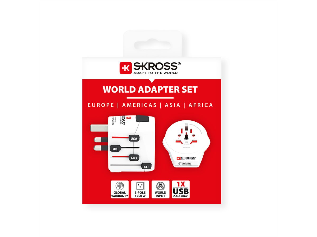 Skross PRO World & USB Universal Reiseadapter, Weltweit