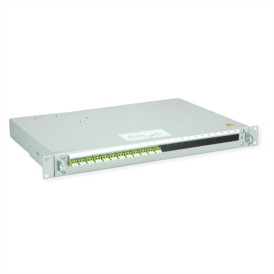 TELEGÄRTNER PROFI V LWL-Panel mit Kupplungen & Pigtails, 12x LC Duplex, lindgrün, OM5, Grade B