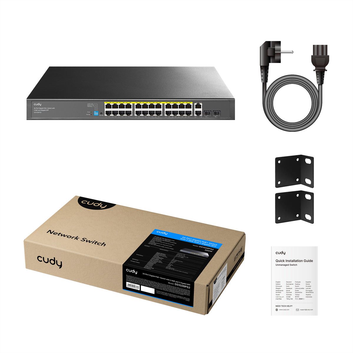 CUDY GS1026PS2 24-Port Gigabit Switch PoE+ mit 2 RJ45 Uplink and 2 SFP 300W