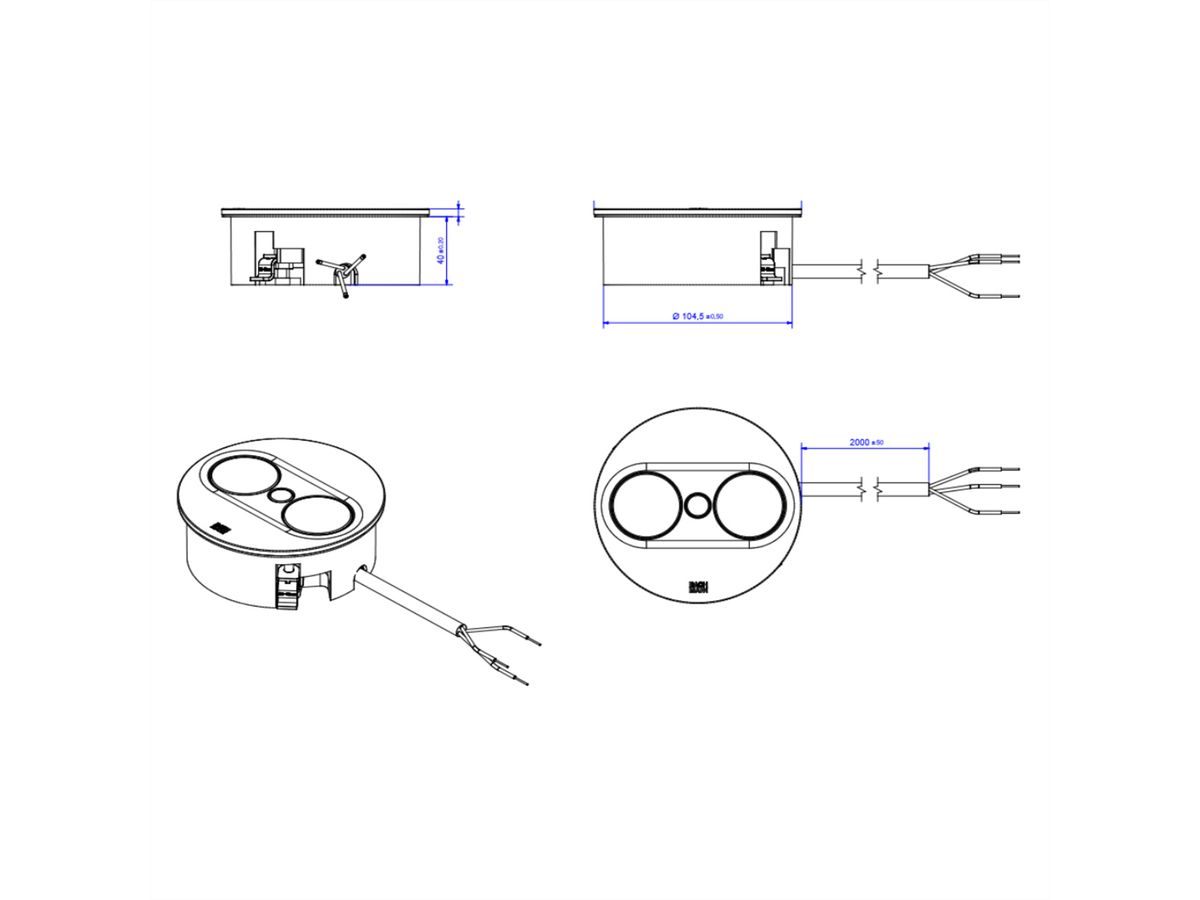 BACHMANN TWIST 2 1xUTE 1xUSB A/C 22W 2,0m AEH Edelstahl-Optik rund